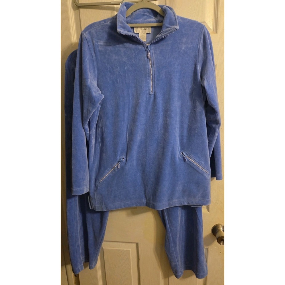 blue velour loungewear Sport Savvy quarter-zip pullover side pockets matching...